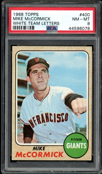 1968 Topps #400 Mike McCormick White Team Letters PSA 8 NM-MT
