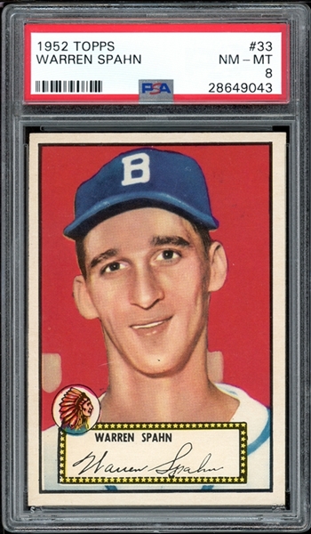 1952 Topps #33 Warren Spahn PSA 8 NM-MT