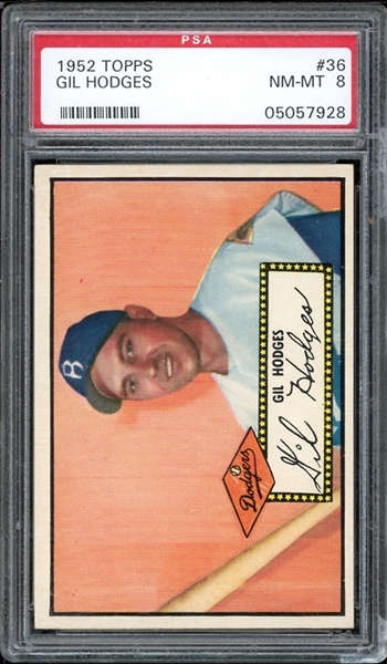 1952 Topps #36 Gil Hodges Black Back PSA 8 NM-MT