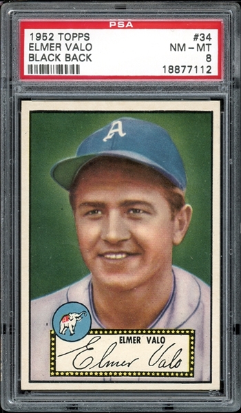 1952 Topps #34 Elmer Valo Black Back PSA 8 NM-MT