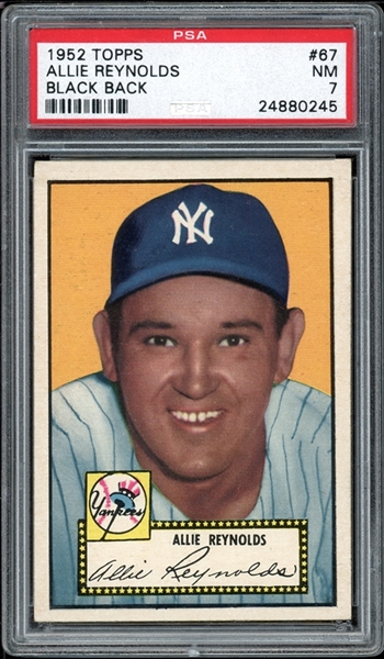 1952 Topps #67 Allie Reynolds Black Back PSA 7 NM