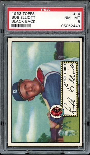 1952 Topps Black Back #14 Bob Elliot PSA 8 NM-MT