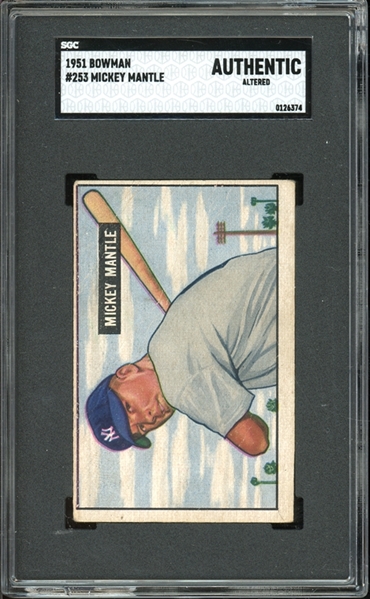 1951 Bowman #253 Mickey Mantle SGC Authentic Altered