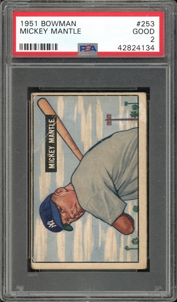 1951 Bowman #253 Mickey Mantle PSA 2 GOOD