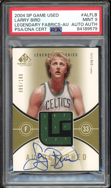 2004 SP Game Used Legendary Fabrics- Au #ALFLB Larry Bird PSA/DNA Certified 9 MINT Authentic Auto