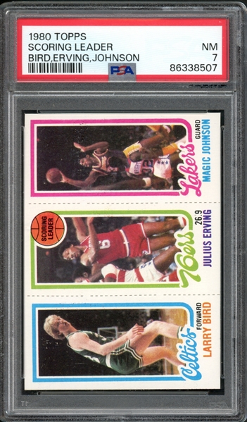 1980 Topps Scoring Leaders Larry Bird / Magic Johnson / Julius Erving PSA 7 NM