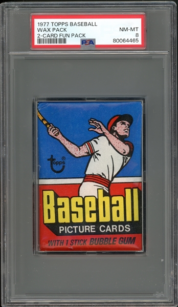 1977 Topps Baseball Wax Pack 2-Card Fun Pack PSA 8 NM-MT