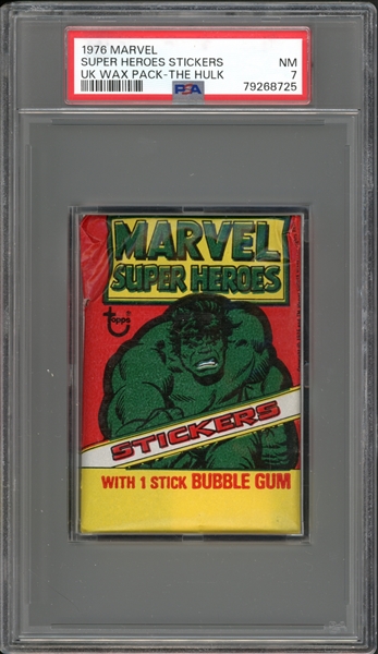 1976 Marvel Super Heroes Stickers UK Wax Pack The Hulk PSA 7 NM