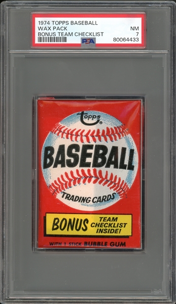 1974 Topps Baseball Wax Pack Bonus Team Checklist PSA 7 NM