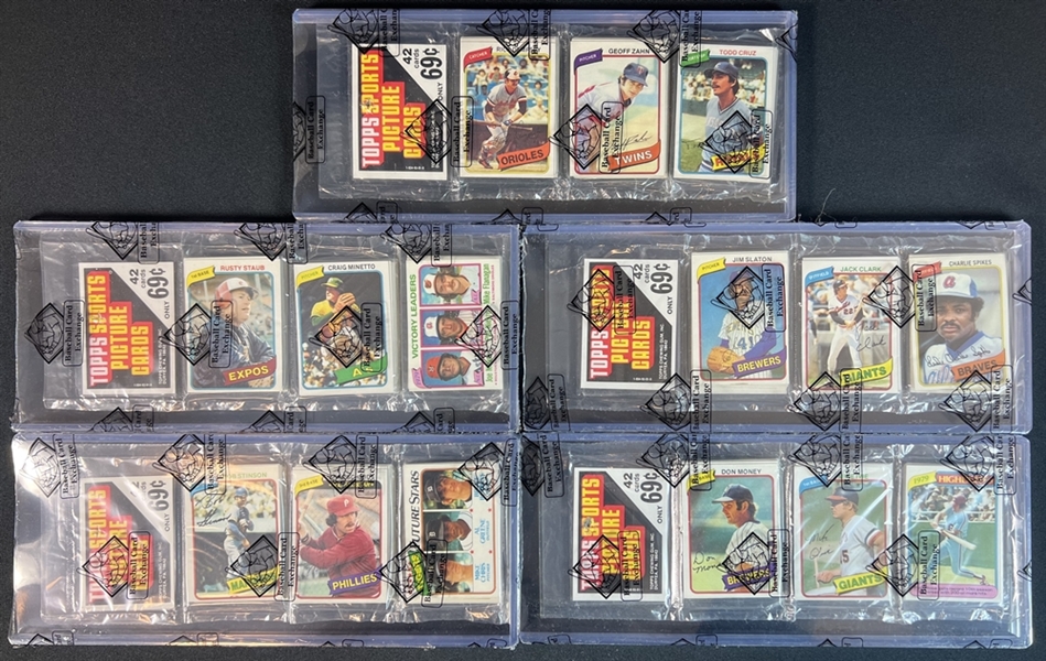 1980 Topps Unopened Rack Pack Lot of 5, All BBCE Authenticated With Schmidt and Rose On Top