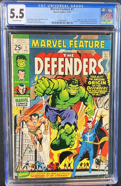 Marvel Feature #1 December 1971 1st Appearance of the Defenders CGC 5.5 Off-White Pages 