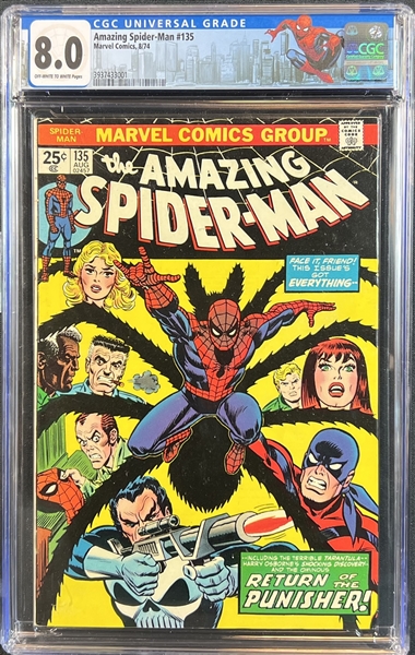 Amazing Spider-Man #135 2nd Appearance of the Punisher CGC 8.0 Off-White To White Pages 