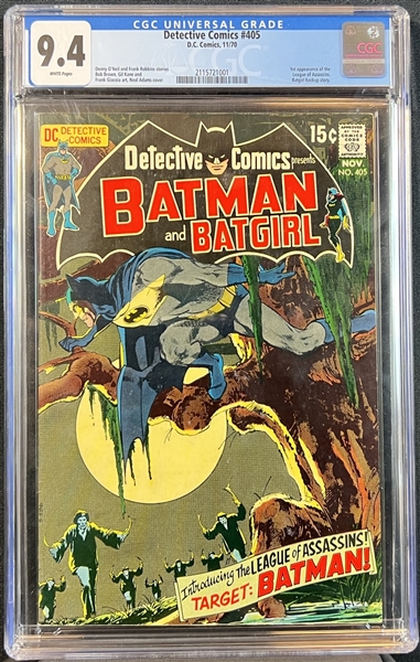 Detective Comics #405 1st Appearance of the League Assassins November 1970 CGC 9.4 White Pages