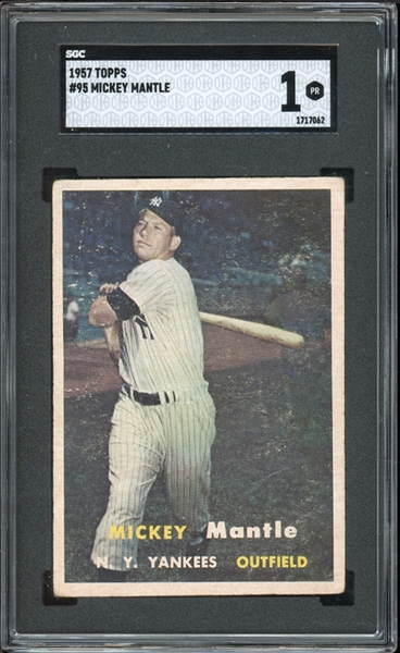 1957 Topps #95 Mickey Mantle SGC 1 POOR