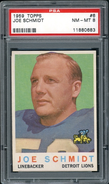 1959 Topps #6 Joe Schmidt PSA 8 NM-MT