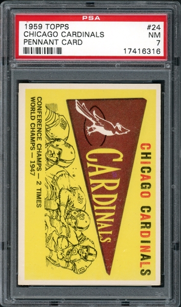 1959 Topps #24 Chicago Cardinals Pennant Card PSA 7 NM