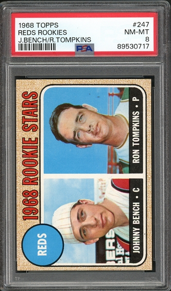 1968 Topps #247 Reds Rookies Johnny Bench PSA 8 NM-MT