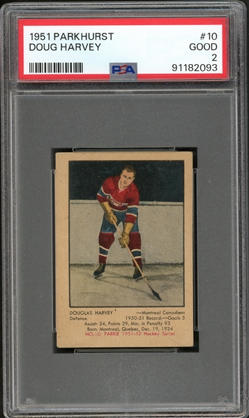 1951 Parkhurst #10 Doug Harvey PSA 2 GOOD