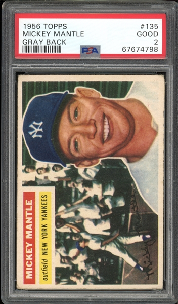 1956 Topps #135 Mickey Mantle Gray Back PSA 2 GOOD