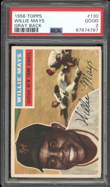 1956 Topps #130 Willie Mays Gray Back PSA 2 GOOD