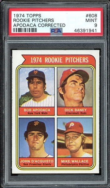 1974 Topps #608 Rookie Pitchers Apodaca Corrected PSA 9 MINT