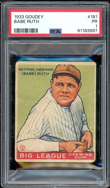1933 Goudey #181 Babe Ruth PSA 1 POOR