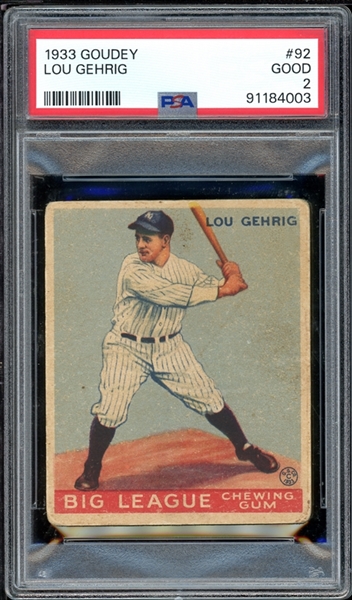 1933 Goudey #92 Lou Gehrig PSA 2 GOOD