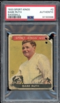 1933 Sport Kings Baseball #2 Babe Ruth PSA Authentic 