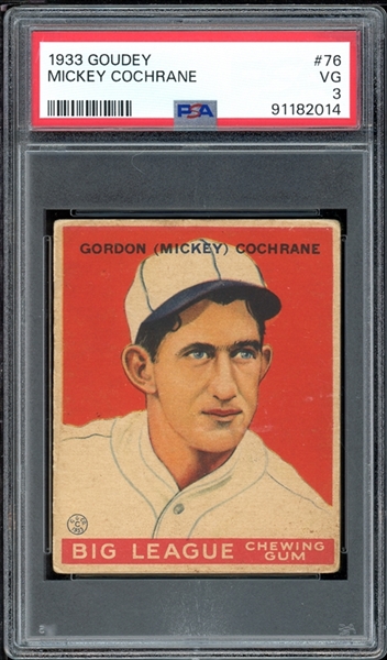 1933 Goudey #76 Mickey Cochrane PSA 3 VG
