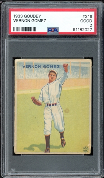 1933 Goudey #216 Vernon Gomez PSA 2 GOOD