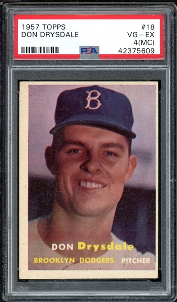 1957 Topps #18 Don Drysdale PSA 4 VG-EX (MC)