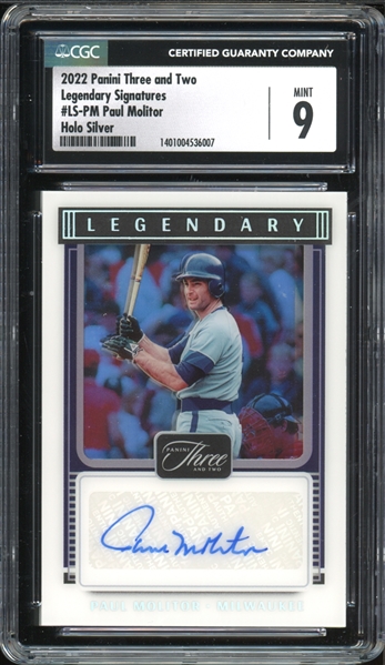 2022 Panini Three And Two Legendary Signatures #LS-PM Paul Molitor Holo Silver (3/15) CGC 9 MINT AUTO 10