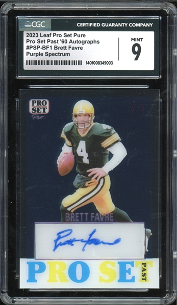 2023 Leaf Pro Set Pure Pro Set Past 60 Autographs #PSP-BF1 Brett Farve Purple Spectrum (2/3) CGC 9 MINT AUTO 9