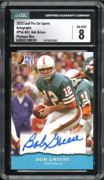 2022 Leaf Pro Set Sports Autographs #PSA-BG1 Bob Griese Platinum Blue (7/25) CGC 8 NM-MT AUTO 9