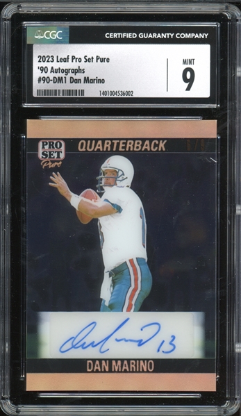 2023 Leaf Pro Set Pure 90 Autographs #90-DM Dan Marino (6/9) CGC 9 MINT AUTO 10