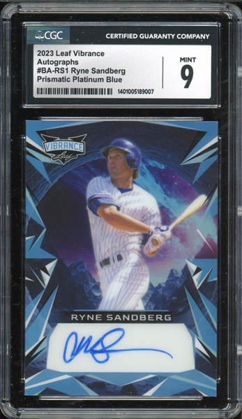 2023 Leaf Vibrance Autographs #BA-RS1 Ryne Sandberg Prismatic Platinum Blue (1/3) CGC 9 MINT AUTO 10