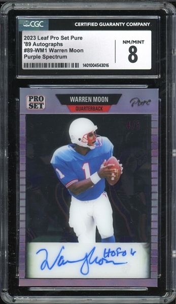 2023 Leaf Pro Set Pure 89 Autographs #89-WM1 Warren Moon Purple Spectrum (4/5) CGC 8 NM-MT AUTO 10