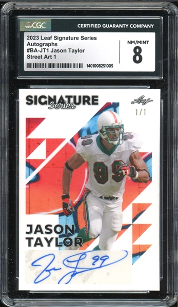 2023 Leaf Signatures Series Autographs #BA-JT1 Jason Taylor Street Art (1/1) CGC 8 NM-MT AUTO 8