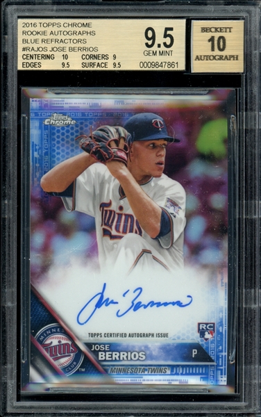 2016 Topps Chrome Rookie Autographs Blue Refractors #RAJOS Jose Berrios (14/150) BGS 9.5 GEM MINT AUTO 10