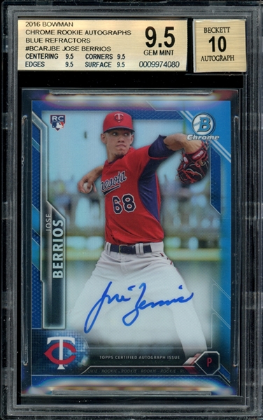 2016 Bowman Chrome Rookie Autographs Blue Refractors #BCARJBE Jose Berrios 80/150 BGS 9.5 GEM MINT AUTO 10