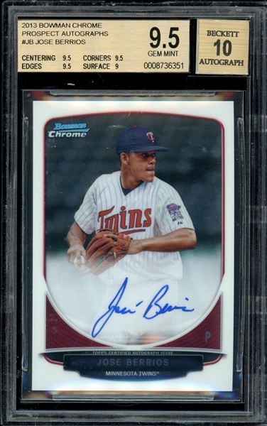 2013 Bowman Chrome Prospect Autographs #JB Jose Berrios BGS 9.5 GEM MINT AUTO 10