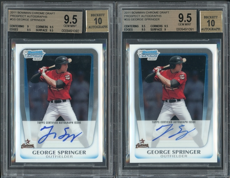 2011 Bowman Chrome Draft Prospect Autographs George Springer BGS 9.5 GEM MINT AUTO 10 Group Of Two (2) 