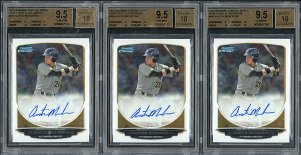 2013 Bowman Chrome Draft Pick Autographs Austin Meadows BGS 9.5 GEM MINT AUTO 10 Group Of  Three (3)