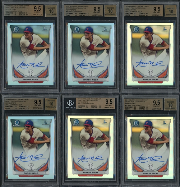 2014 Bowman Chrome Draft Pick Autographs Refractors Aaron Nola BGS 9.5 AUTO 10 Group Of Six (6)