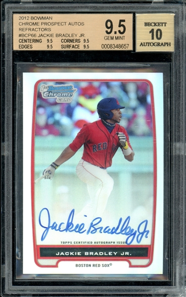 2012 Bowman Chrome Prospect Autos Refractors #BCP66 Jackie Bradley Jr. (426/500) BGS 9.5 GEM MINT AUTO 10