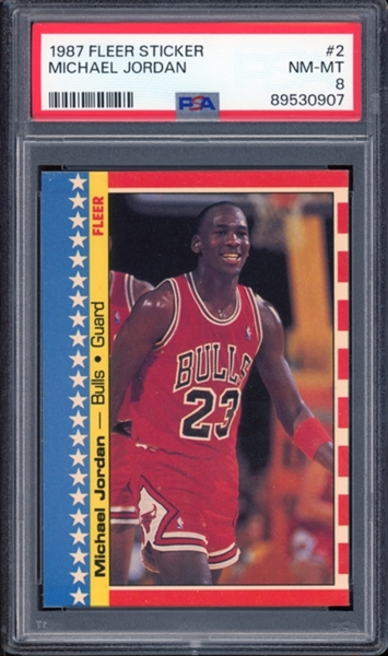 1987 Fleer Sticker #2 Michael Jordan PSA 8 NM-MT