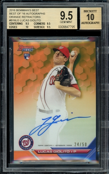 2016 Bowmans Best - Best Of 16 Orange Refractors #B16LG Lucas Giolito (24/50) BGS 9.5 GEM MINT AUTO 10