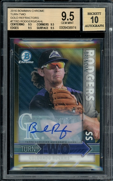 2016 Bowman Chrome Turn Two Gold Refractors #TTRD Rodgers/Dahl (11/50) Autographs BGS 9.5  GEM MINT AUTO 10