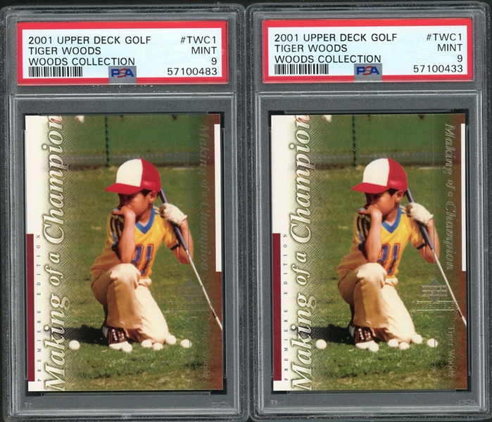 2001 Upper Deck Woods Collection #TWC1 Tiger Woods PSA 9 MINT Lot Of 2