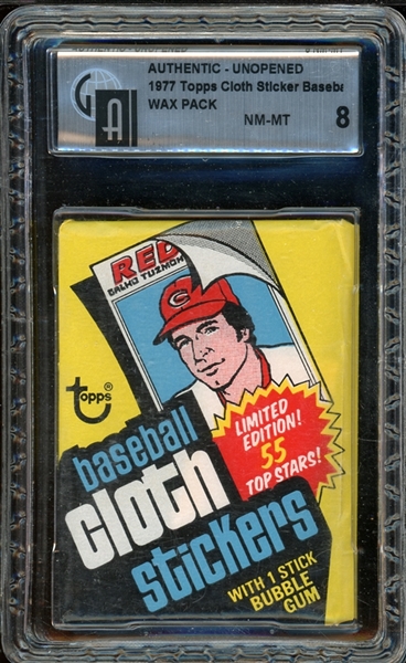 1977 Topps Cloth Sticker Baseball Wax Pack GAI 8 NM-MT
